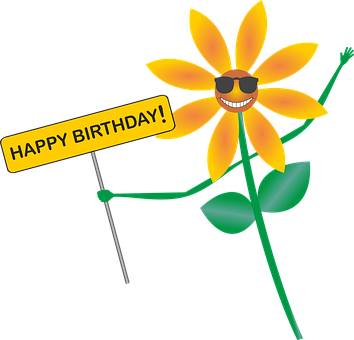 Happy Birthday Smiling Flower Cartoon PNG