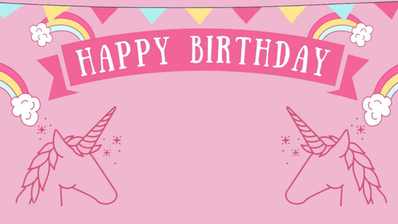 Pastel Pink Unicorn Happy Birthday Zoom Background