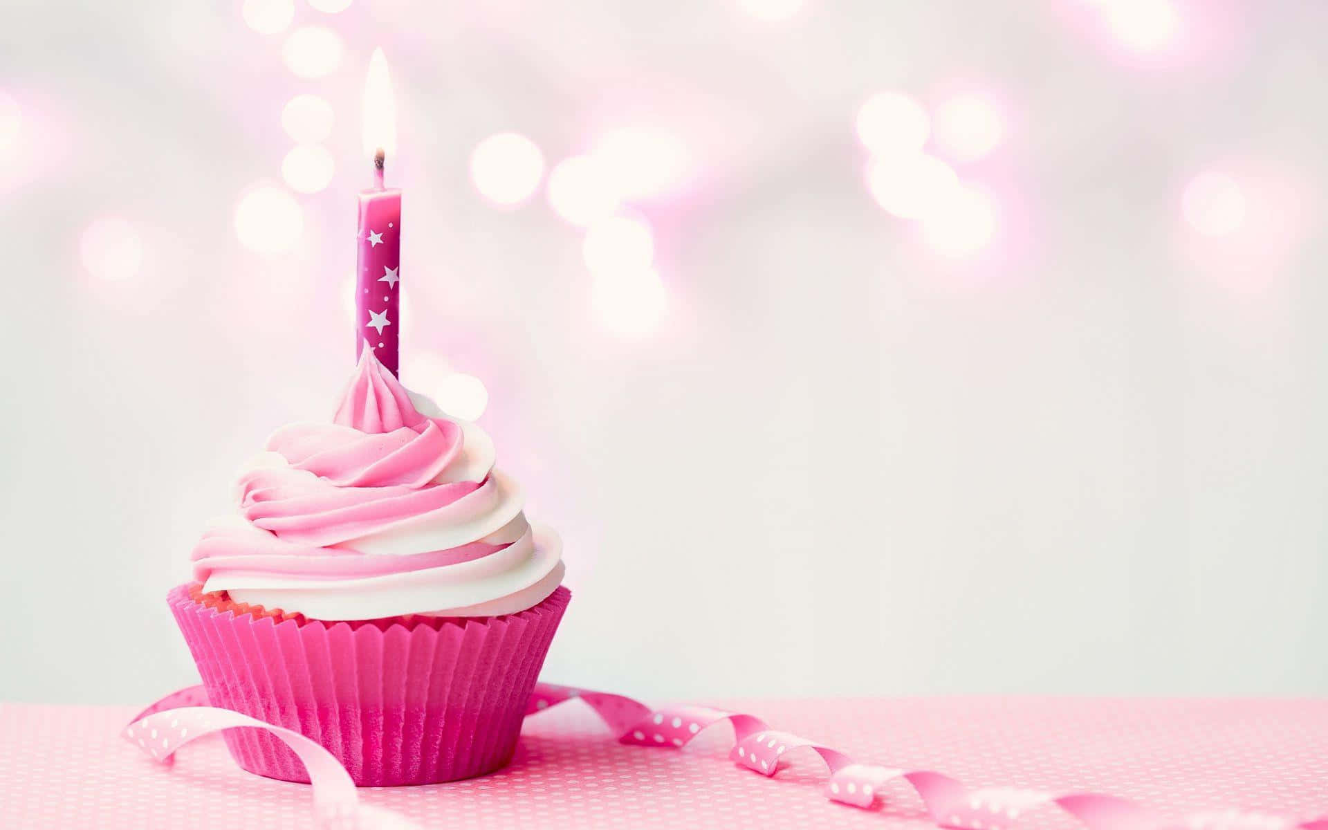 Pink Cupcake Happy Birthday Zoom Background