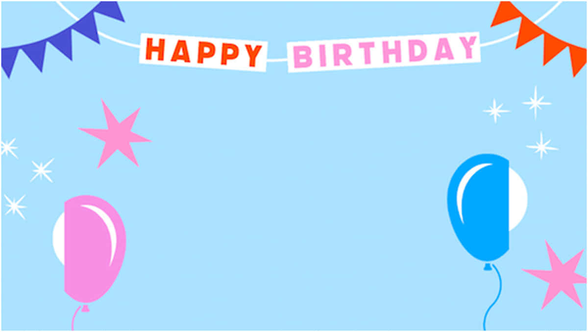 Fundode Tela Zoom De Aniversário Feliz Com Balões Rosa E Azul.