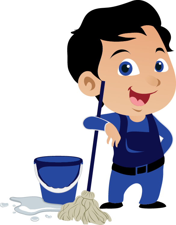 Happy Boy Cleaning With Mopand Bucket PNG