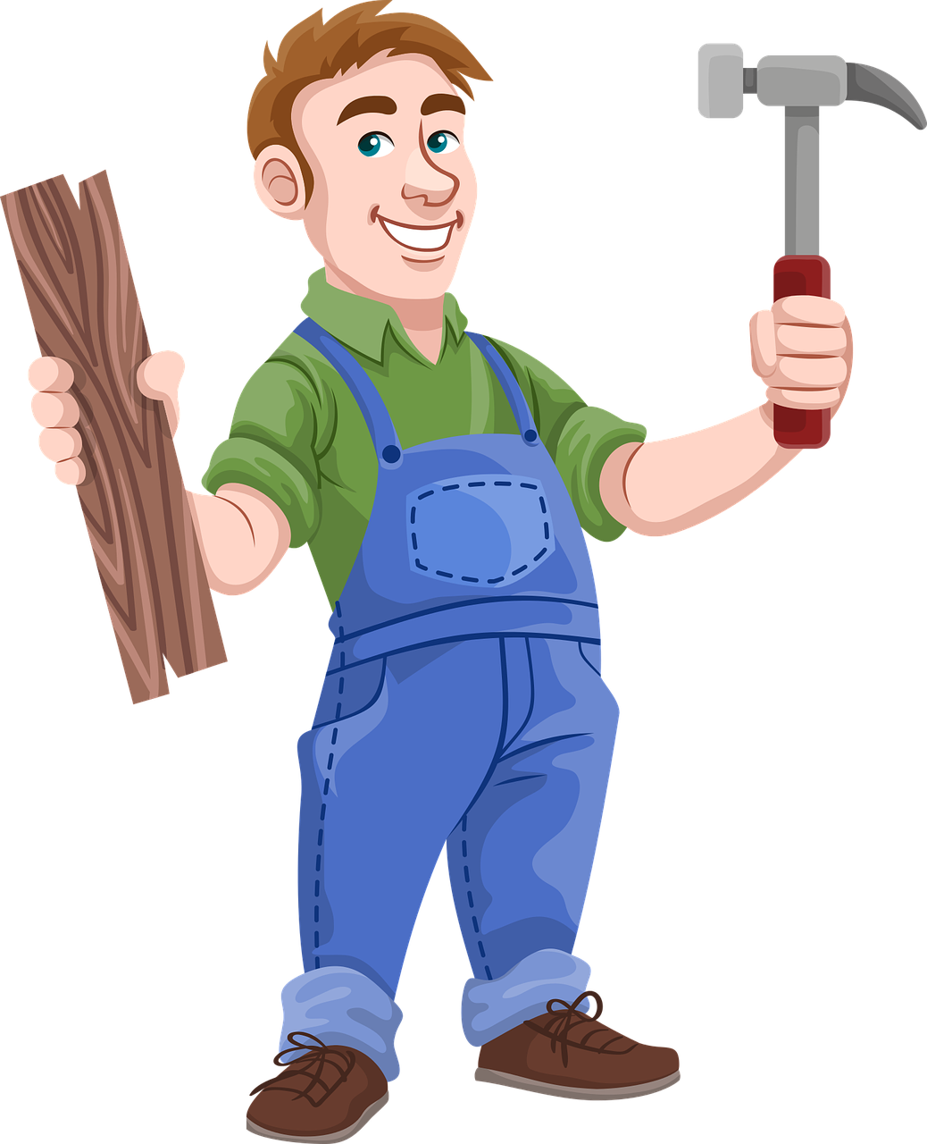 Happy Carpenter With Hammerand Wood PNG