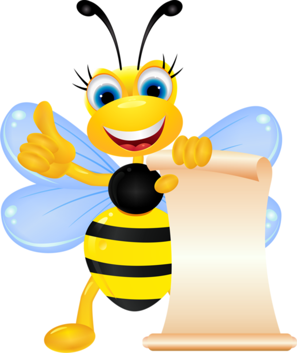 Happy Cartoon Bee Holding Blank Sign PNG