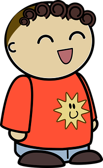 Happy Cartoon Boy Red Shirt PNG