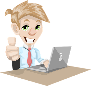 Happy Cartoon Businessman Laptop PNG