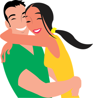 Happy Cartoon Couple Embrace PNG