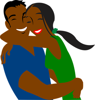 Happy Cartoon Couple Hugging PNG
