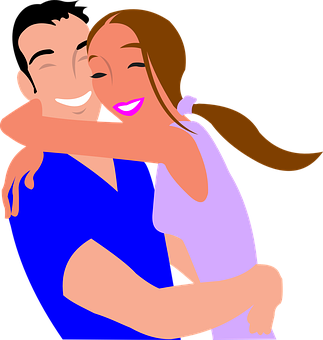 Happy Cartoon Couple Hugging PNG