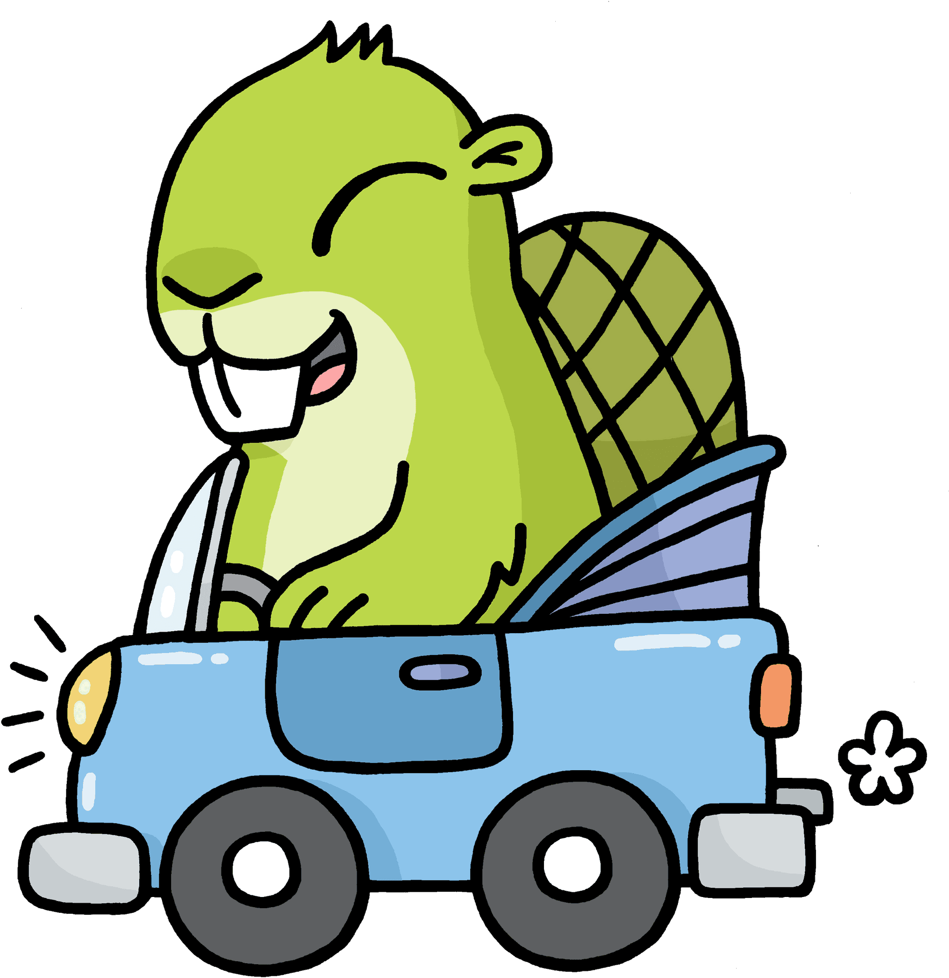Happy Cartoon Creature Driving Car PNG