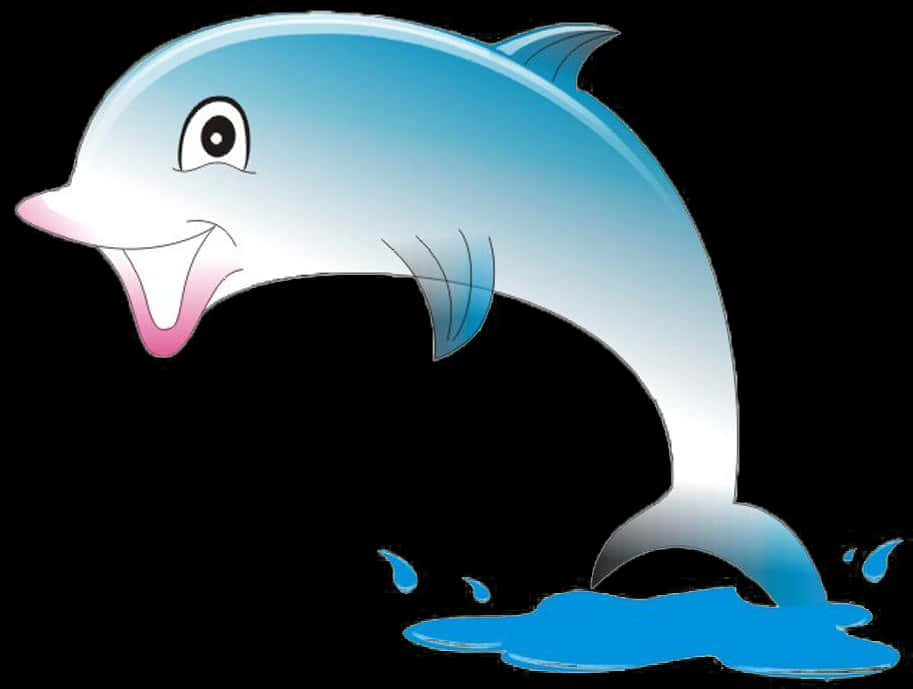 Happy Cartoon Dolphin Jumping PNG