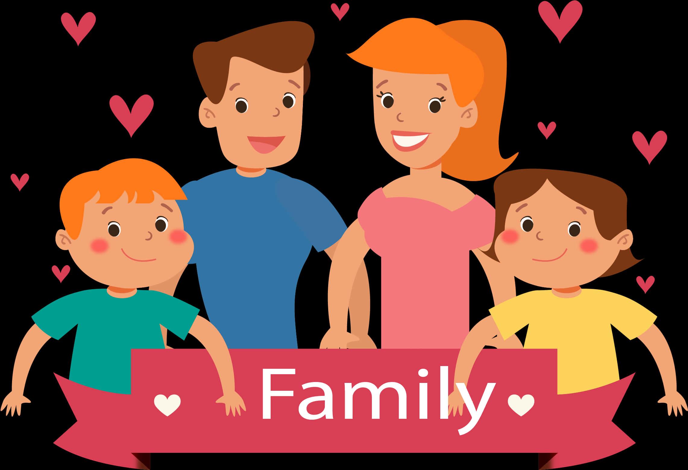 Happy Cartoon Family Love Banner PNG