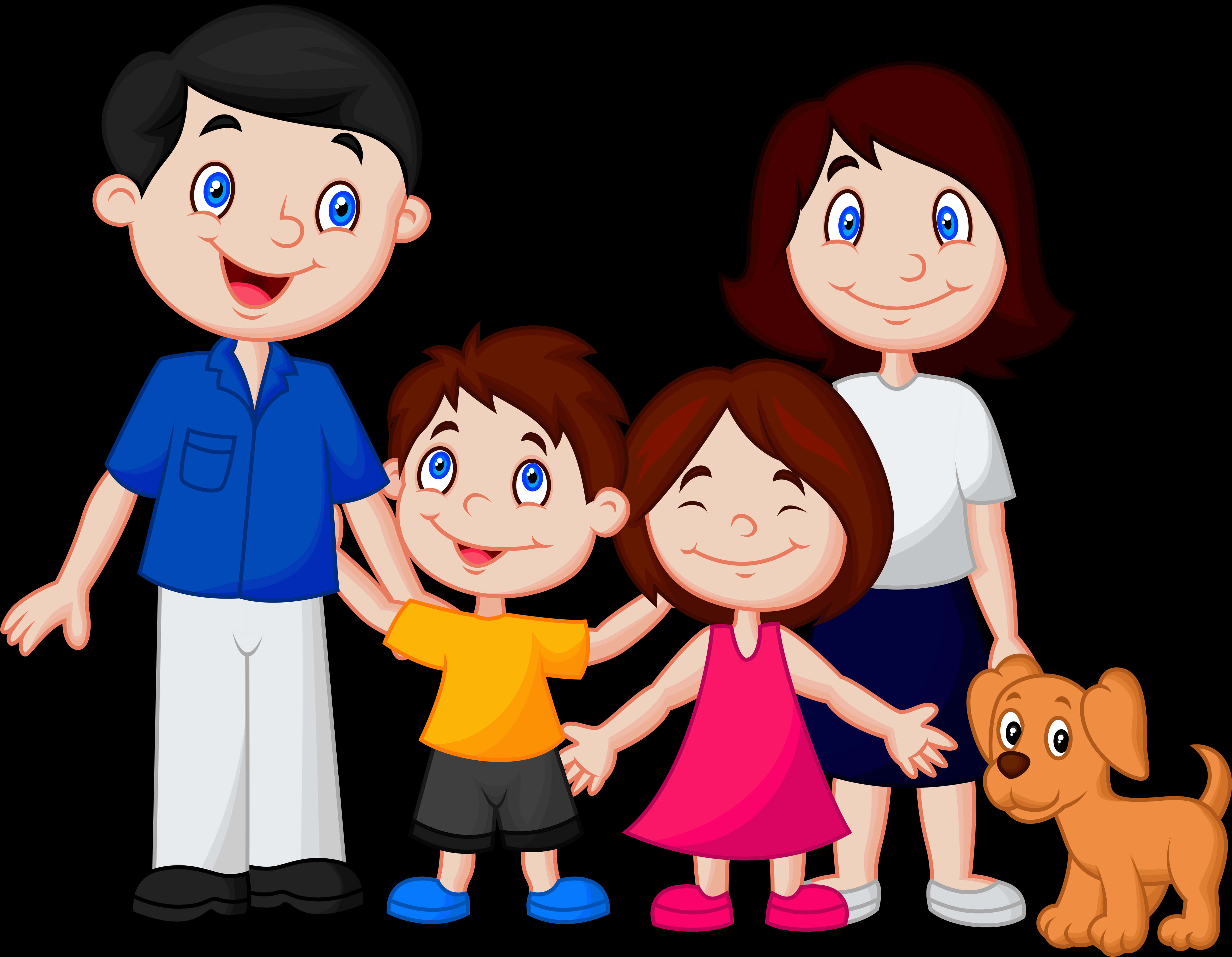 Happy Cartoon Family With Dog PNG