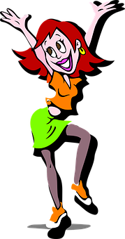Happy Cartoon Girl Dancing PNG