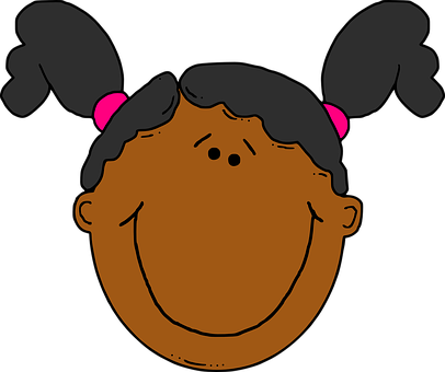Happy Cartoon Girl Head Illustration PNG