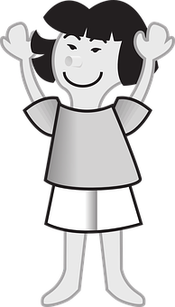 Happy Cartoon Girl Raising Hands PNG