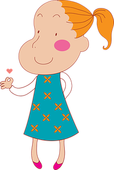 Happy Cartoon Girlin Blue Dress PNG