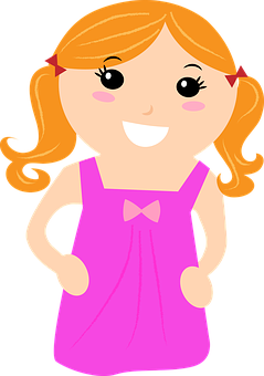 Happy Cartoon Girlin Pink Dress PNG
