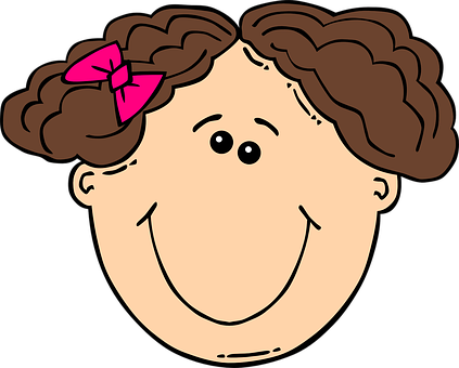 Happy Cartoon Girlwith Pink Bow PNG