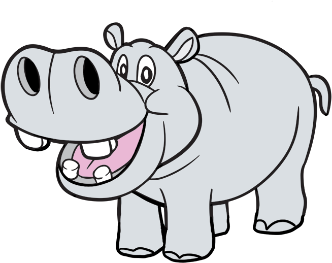 Happy Cartoon Hippo PNG