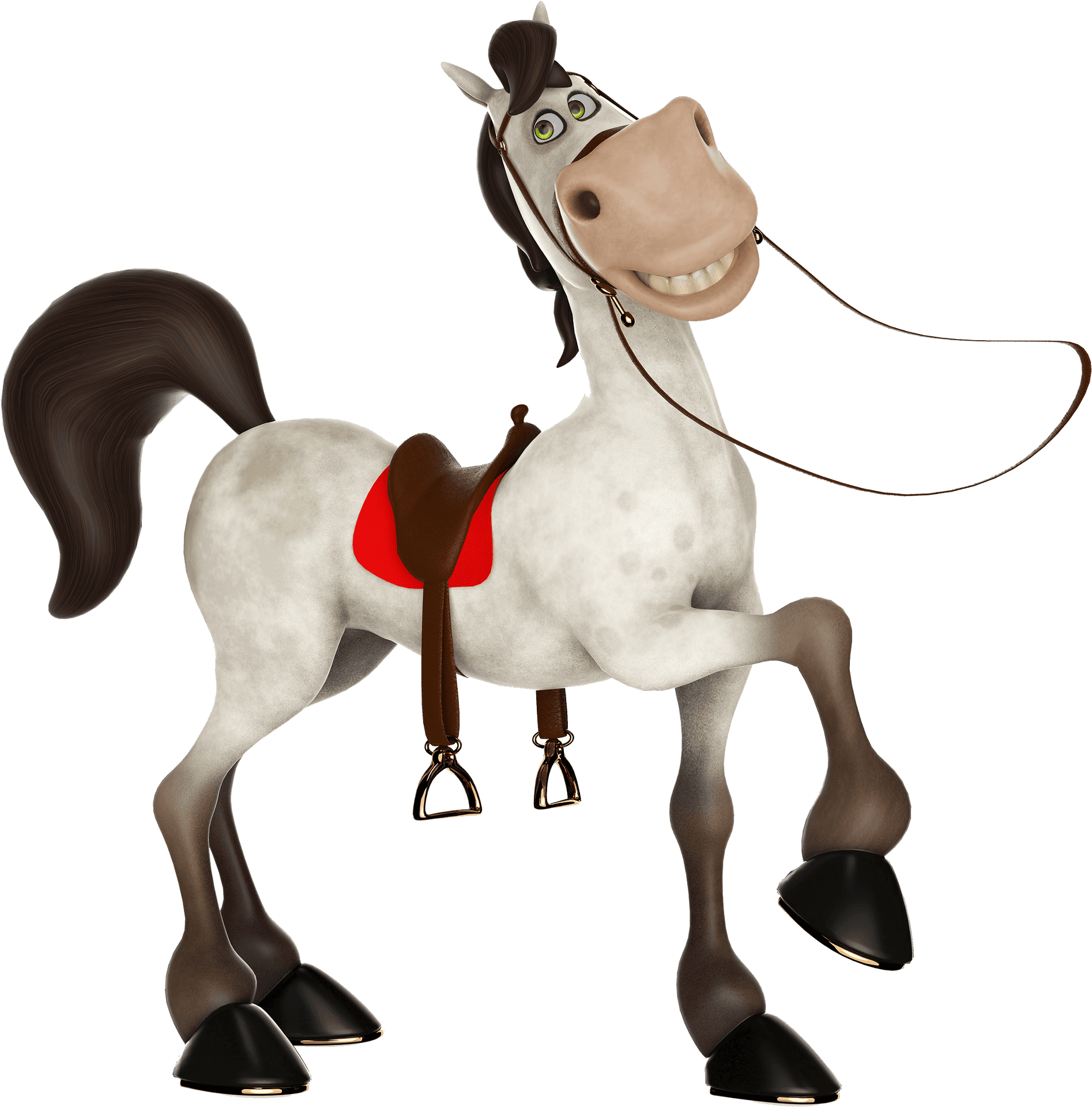 Happy Cartoon Horsewith Saddle PNG