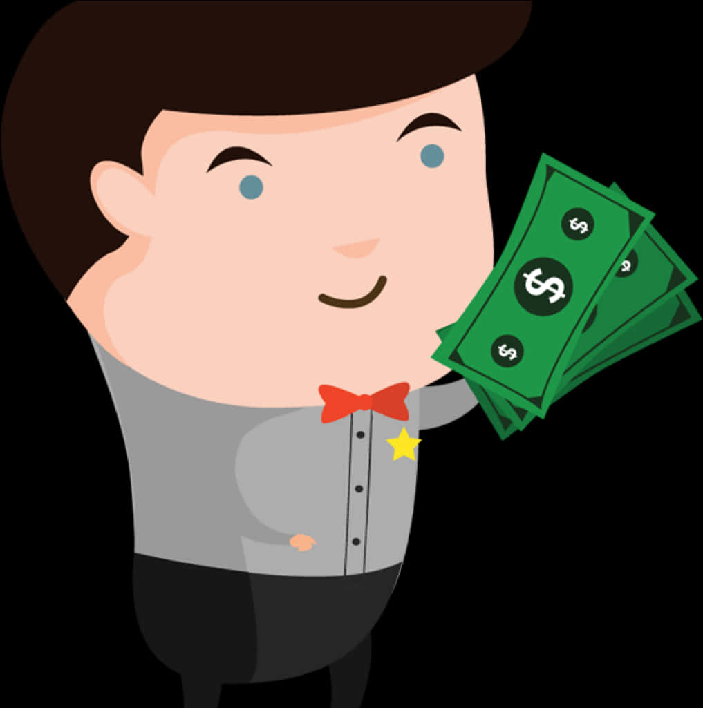 Happy Cartoon Man Holding Money PNG