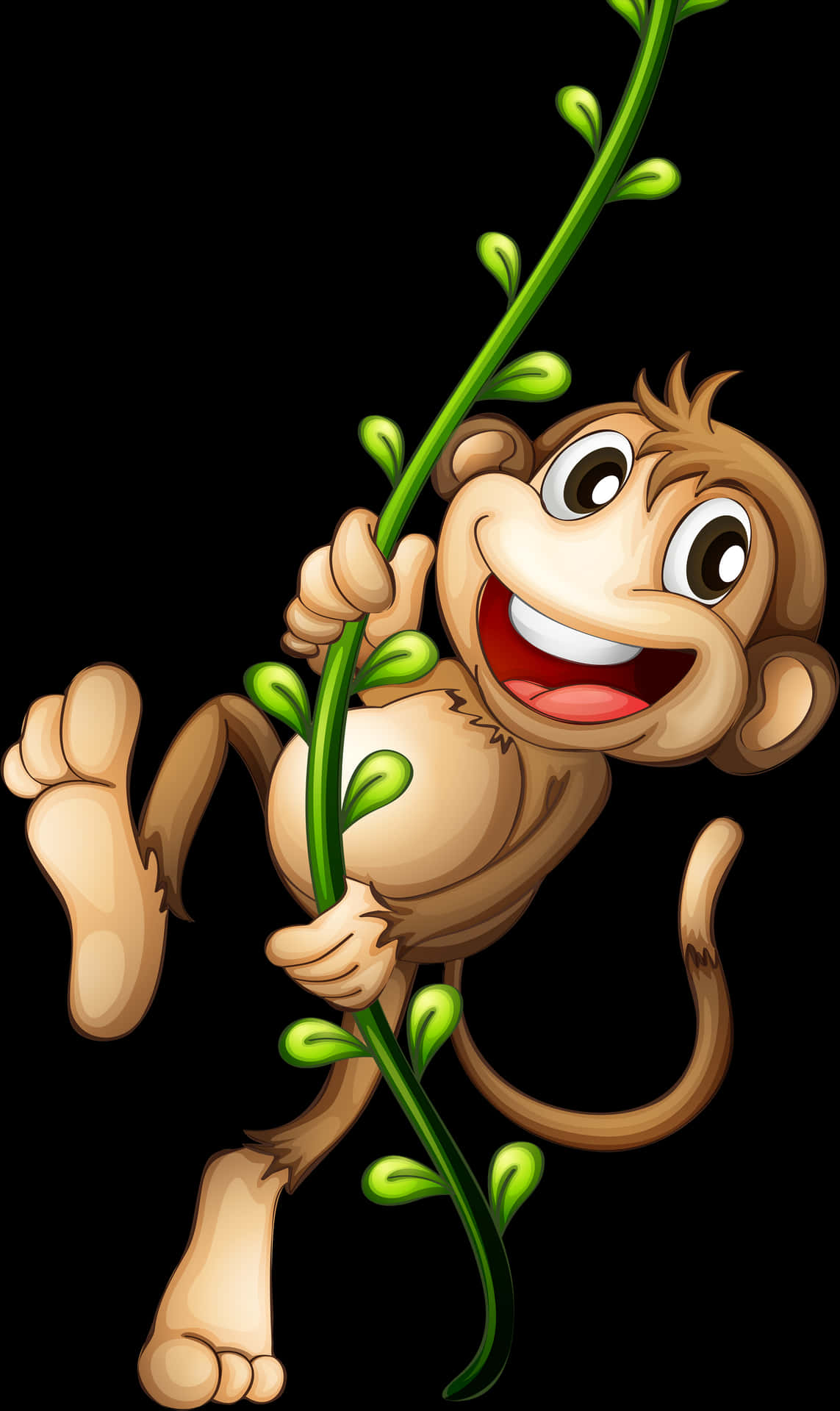 Happy Cartoon Monkey Climbing Vine PNG