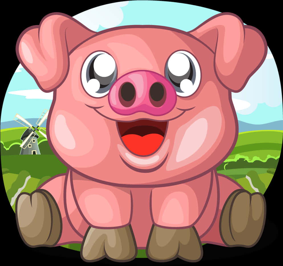 Happy Cartoon Piglet Farm Background PNG
