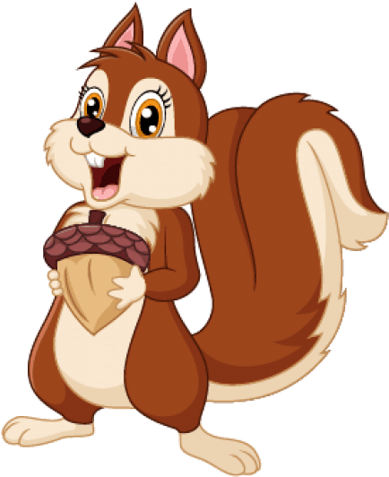 Happy Cartoon Squirrel Holding Acorn PNG