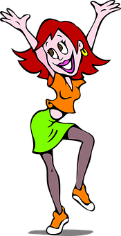 Happy Cartoon Woman Dancing PNG
