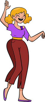 Happy Cartoon Woman Dancing PNG