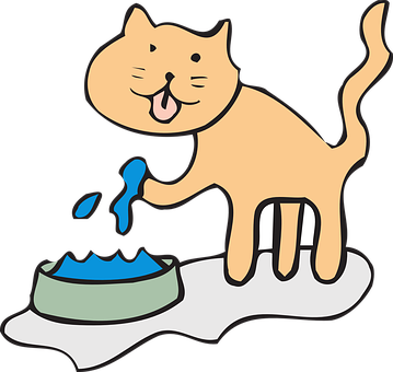 Happy Cat Drinking Water Illustration PNG
