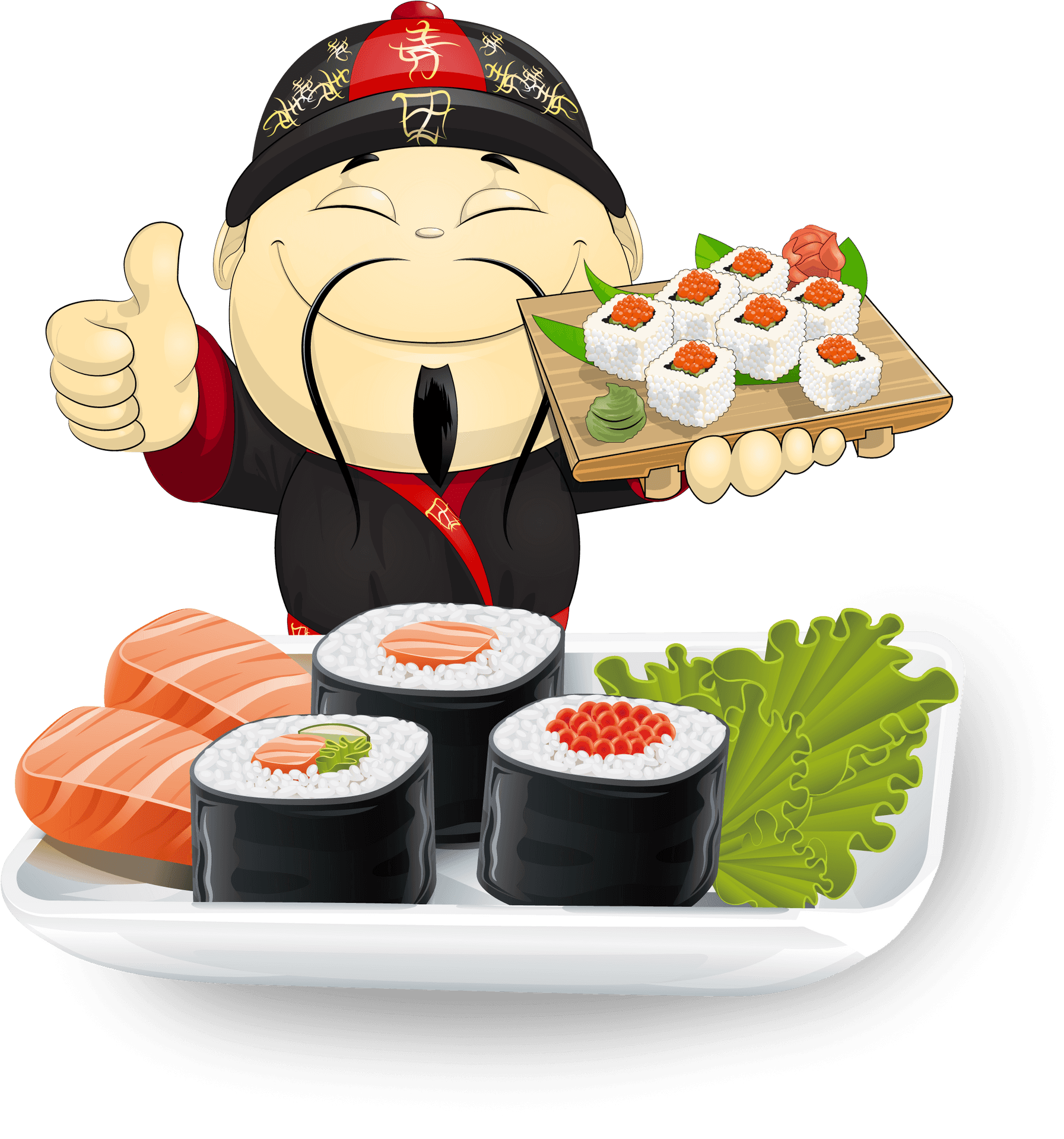 Happy Chef Presenting <b>Sushi</b> Selection.png PNG.