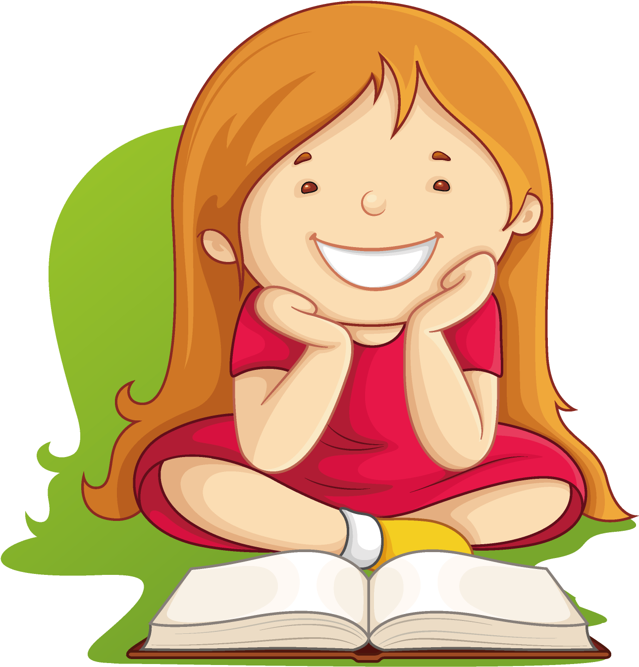 Happy Child Reading Book PNG