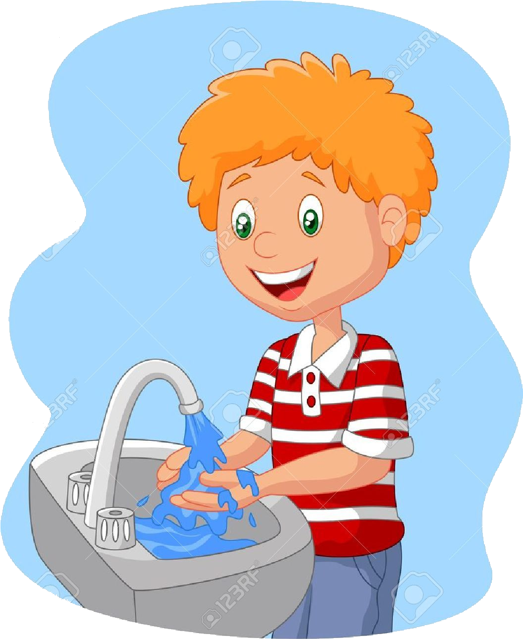 Happy Child Washing Hands Cartoon PNG
