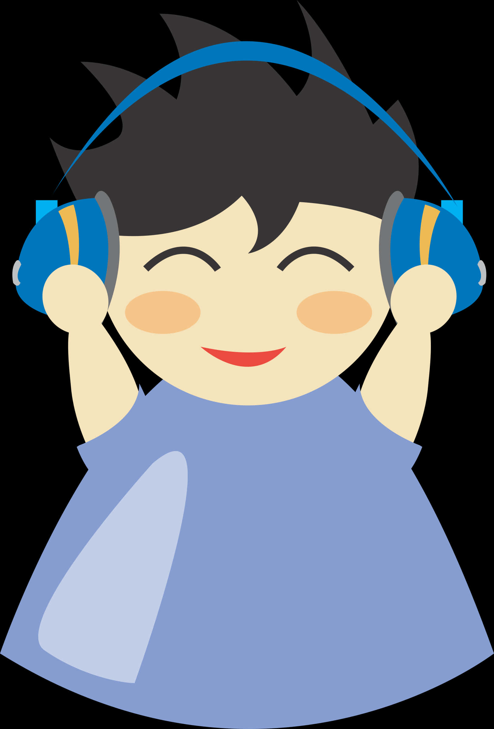 Cartoon Child Enjoying Music Headphones PNG
