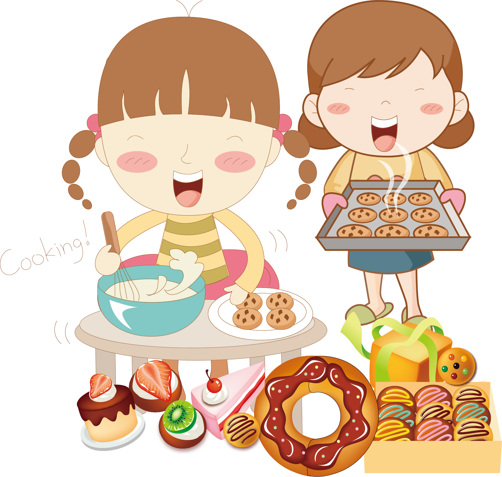Happy Children Baking Cookies PNG