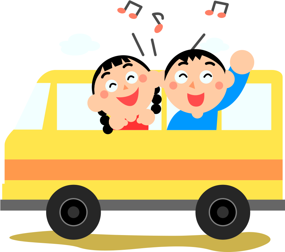 Happy Children Car Ride Cartoon PNG