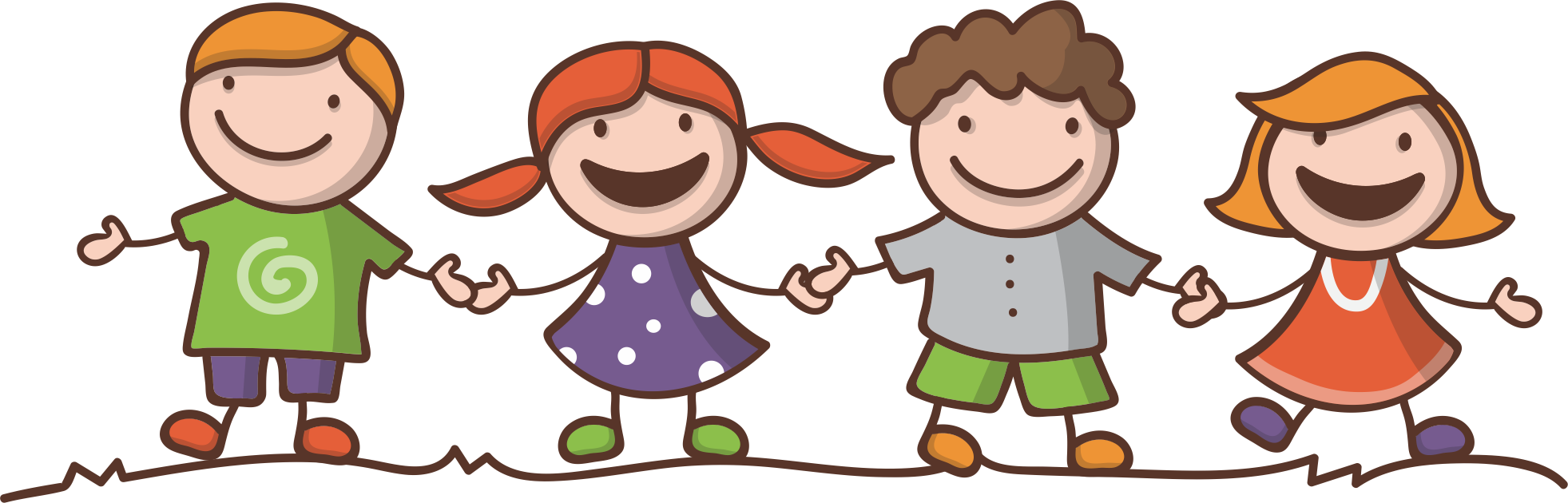 Happy Children Friends Cartoon PNG