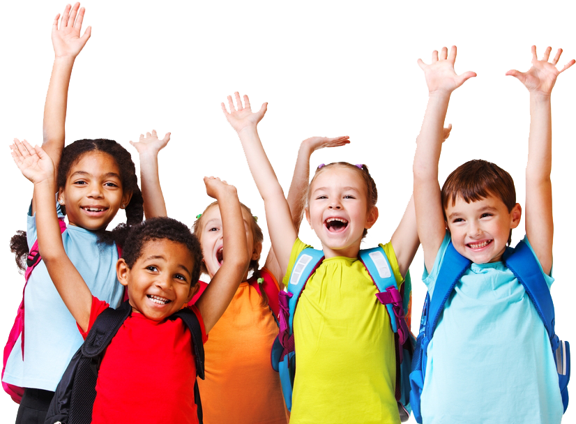 Happy Children Raising Hands PNG