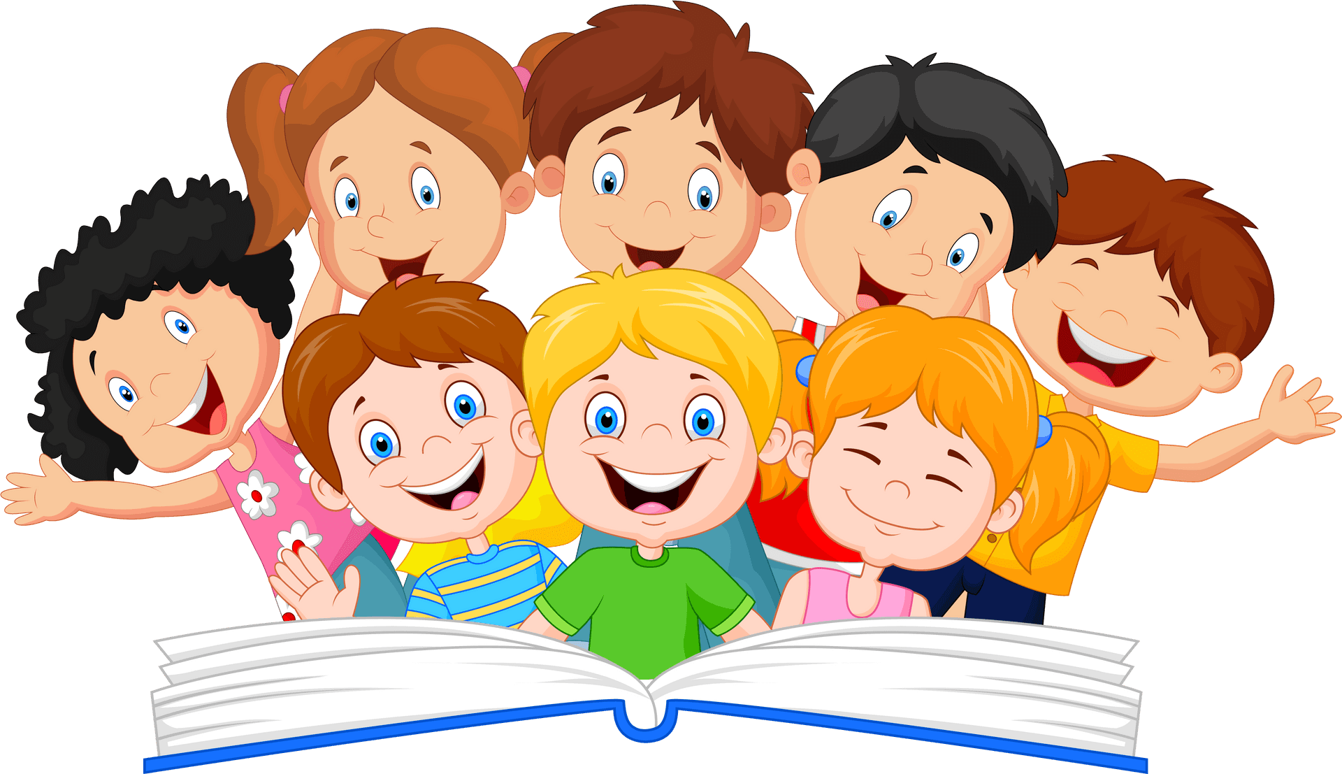 Happy Children Reading Book PNG