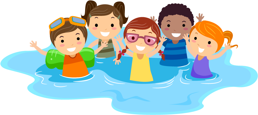 Happy Children Swimming Cartoon PNG