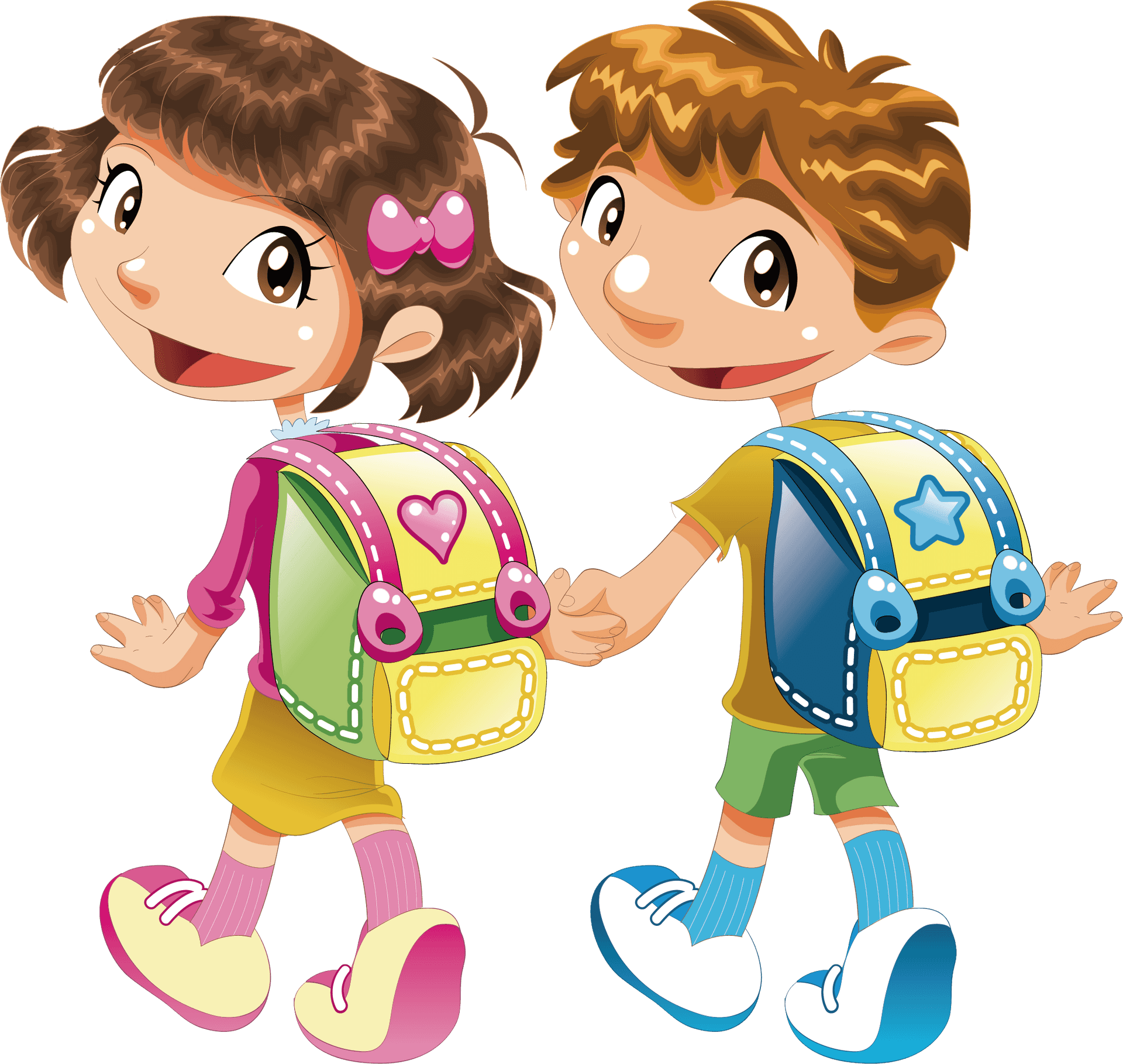 Happy Children With Backpacks PNG