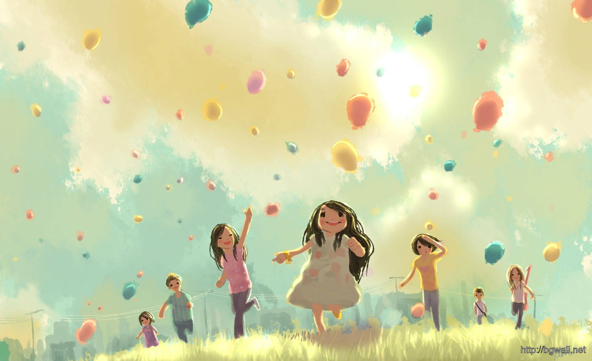 Glücklichekinder Mit Luftballons Niedliche Computers Wallpaper