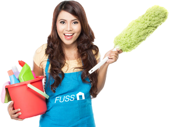 Happy Cleaner With Suppliesand Duster.png PNG