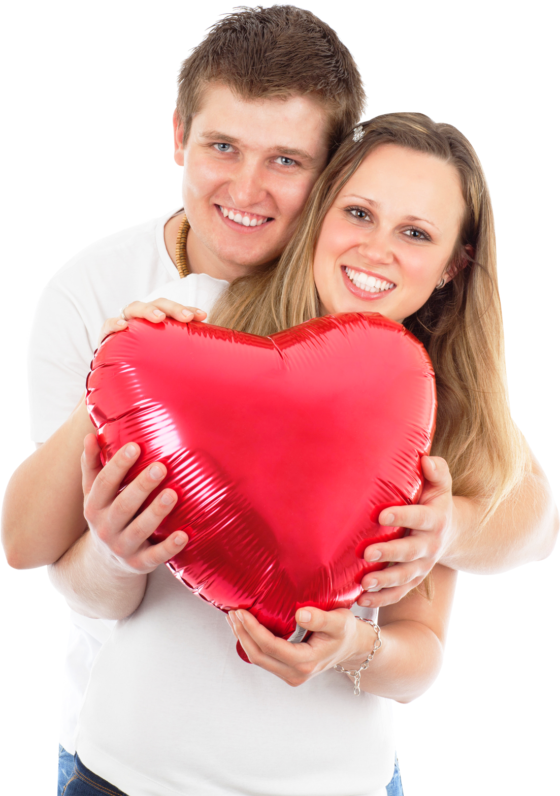 Happy Couple Holding Red Heart Balloon PNG