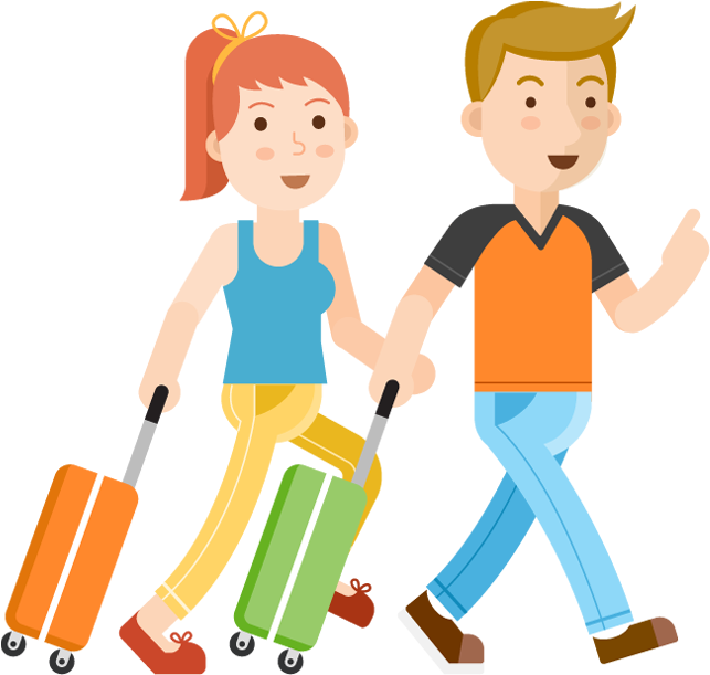 Happy Couple Traveling With Luggage PNG