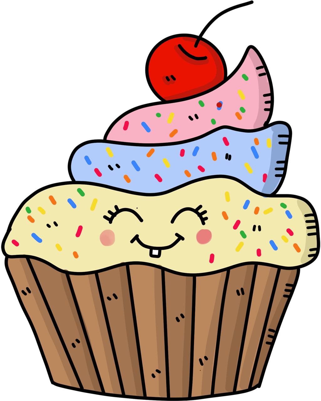 Happy Cupcake With Cherry Top PNG