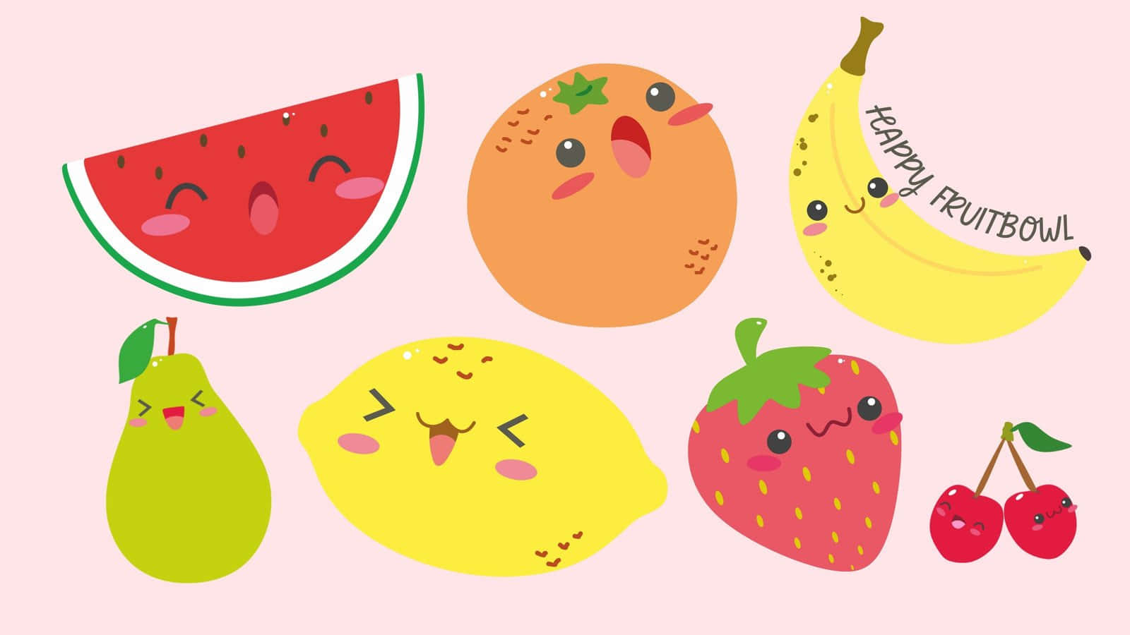 Happy Cute Fruit With Eyes Wallpaper
