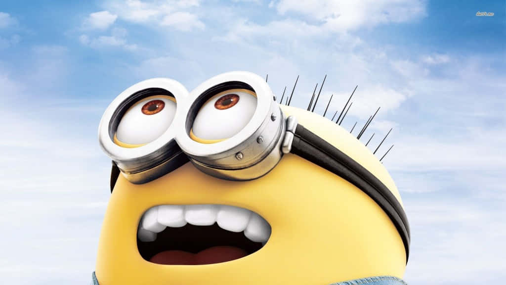 A Minion With Glasses Is Looking Up At The Sky Wallpaper