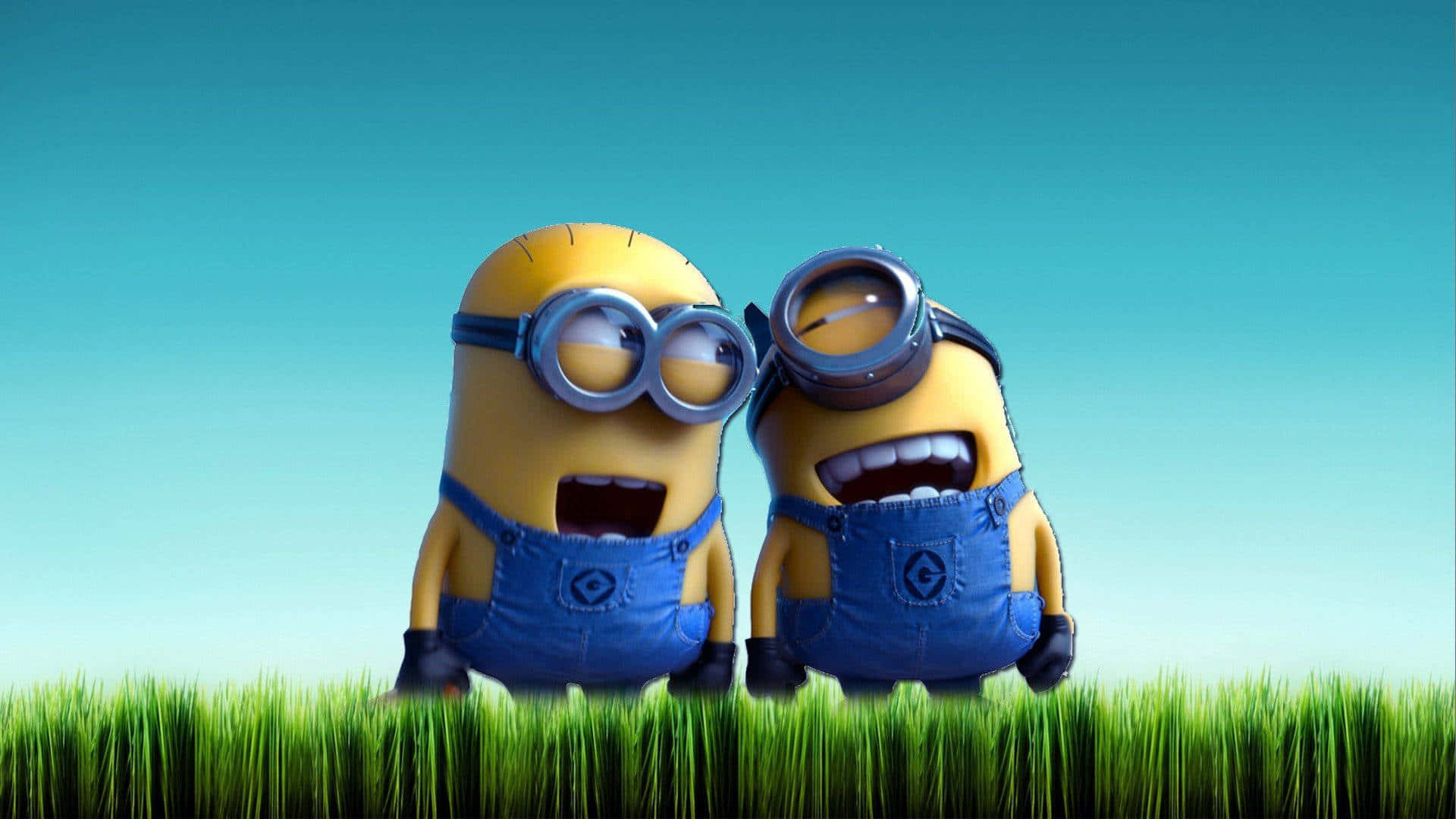 Two Minions Standing In The Grass Wallpaper